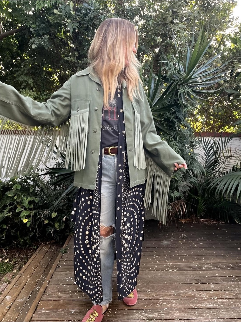 Novella Royale Olive Green Fringed Utility Jacket